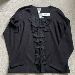 NEW Chico’s Black long sleeve Florence cardigan with ruffle front size 1